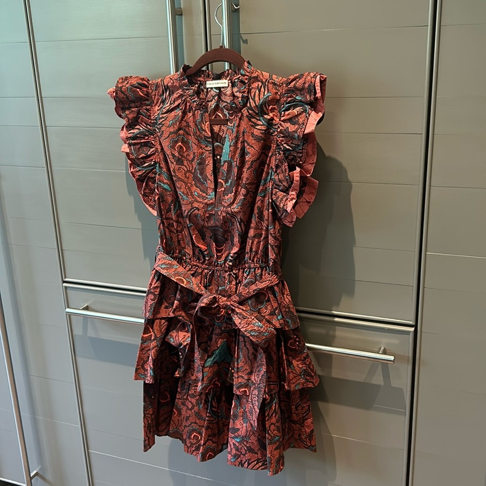 Ulla Johnson Red Paisley Ruffle Mini Dress